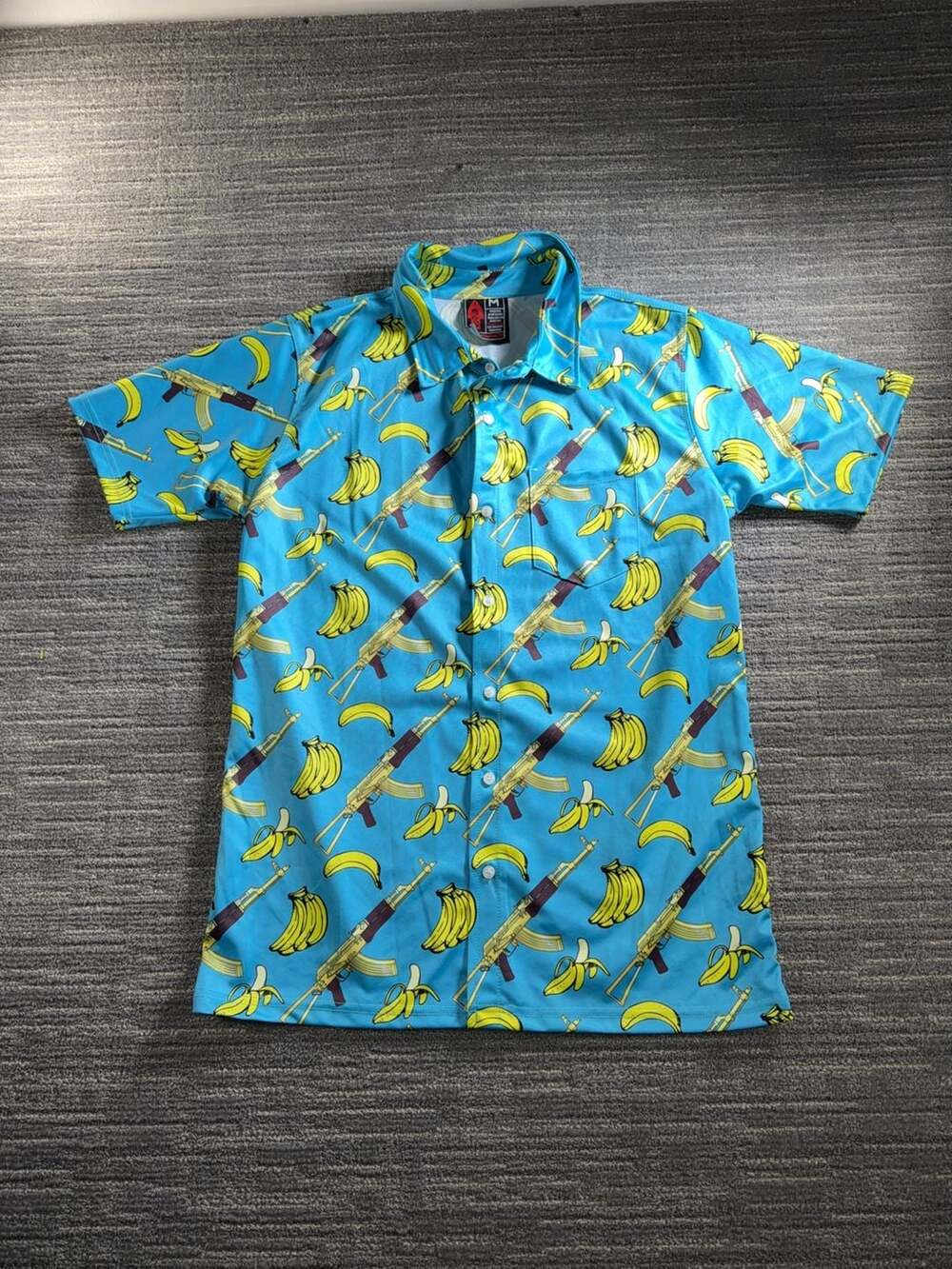 OAF Nation Banana AK-47 Print Short Sleeve Button Up Shirt Size M